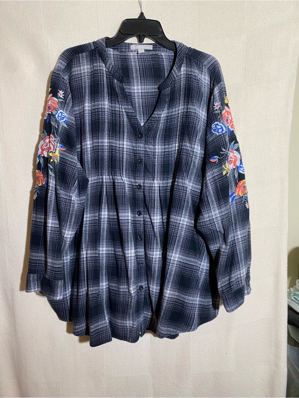 Woman Within Floral Embroidered Plaid Tunic Blouse Size 2X